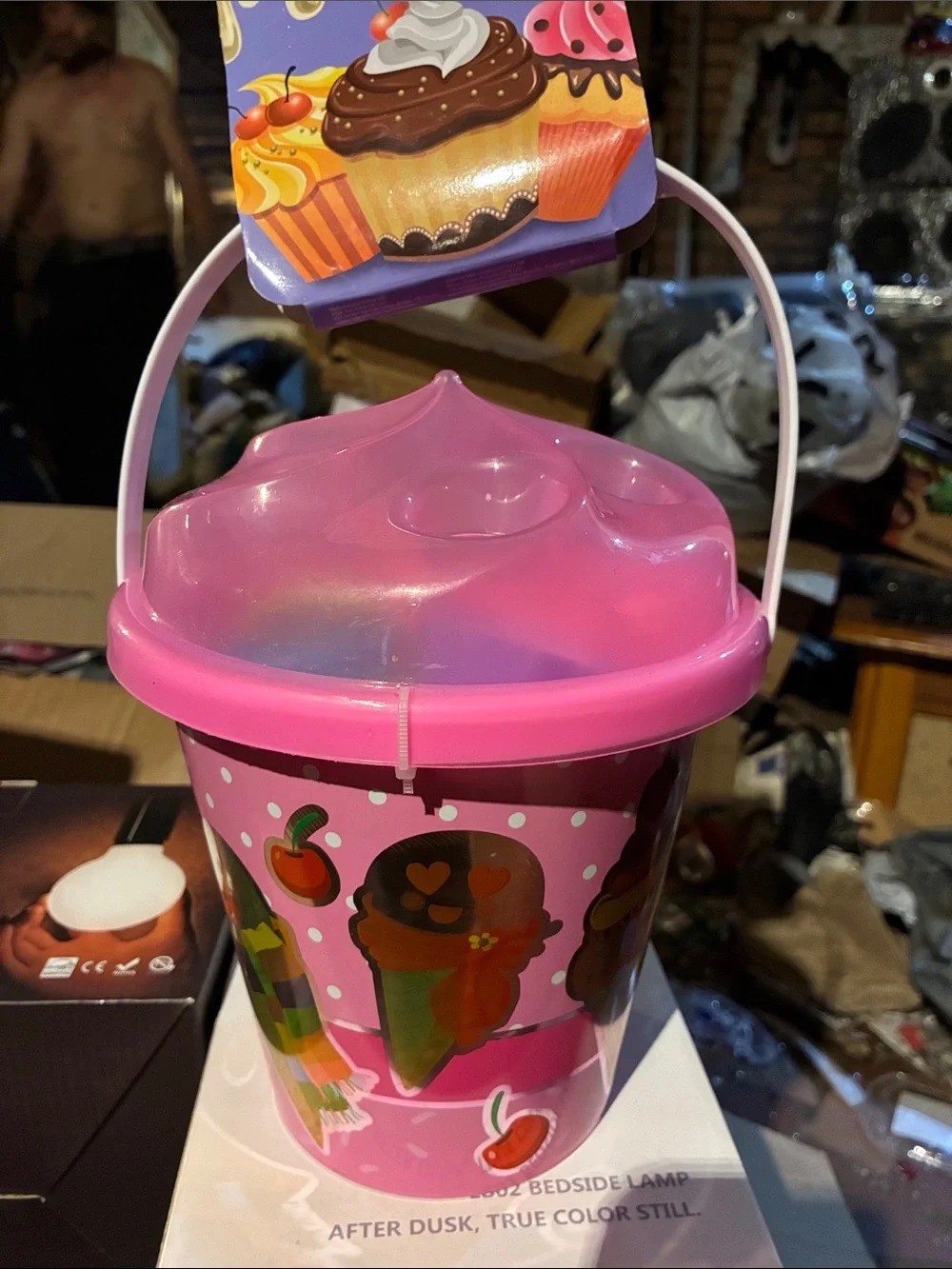 Pink Ice Cream Themed Kids Beach Bucket with Lid